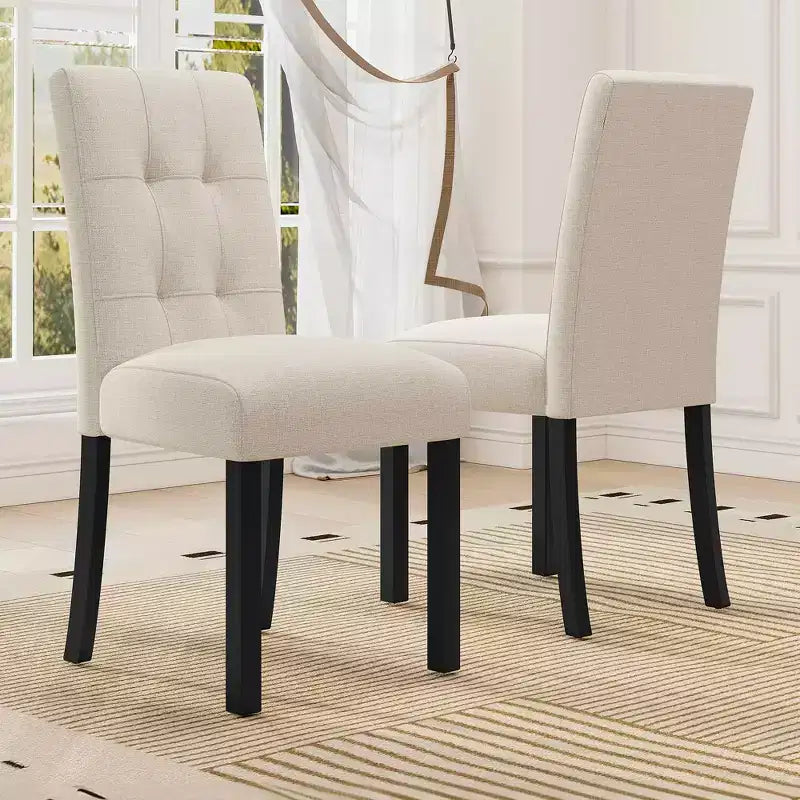MAYEERTY Set di 4 Sedie da Pranzo Moderne Capitonnè, Rivestite in Lino, Gambe in Legno di Gomma Nero