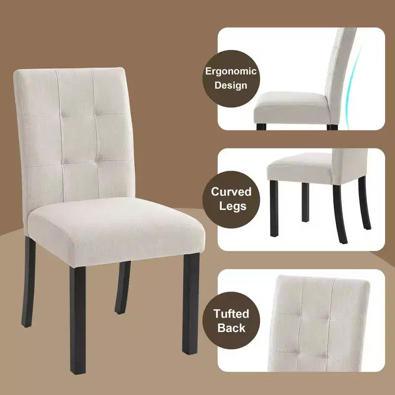 MAYEERTY Set di 4 Sedie da Pranzo Moderne Capitonnè, Rivestite in Lino, Gambe in Legno di Gomma Nero