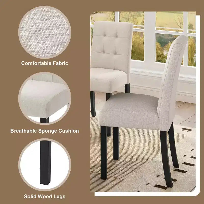 MAYEERTY Set di 4 Sedie da Pranzo Moderne Capitonnè, Rivestite in Lino, Gambe in Legno di Gomma Nero