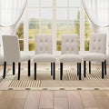 MAYEERTY 4-Piece Modern Tufted Dining Chair, Linen Upholstered, Black Rubber Wood Legs