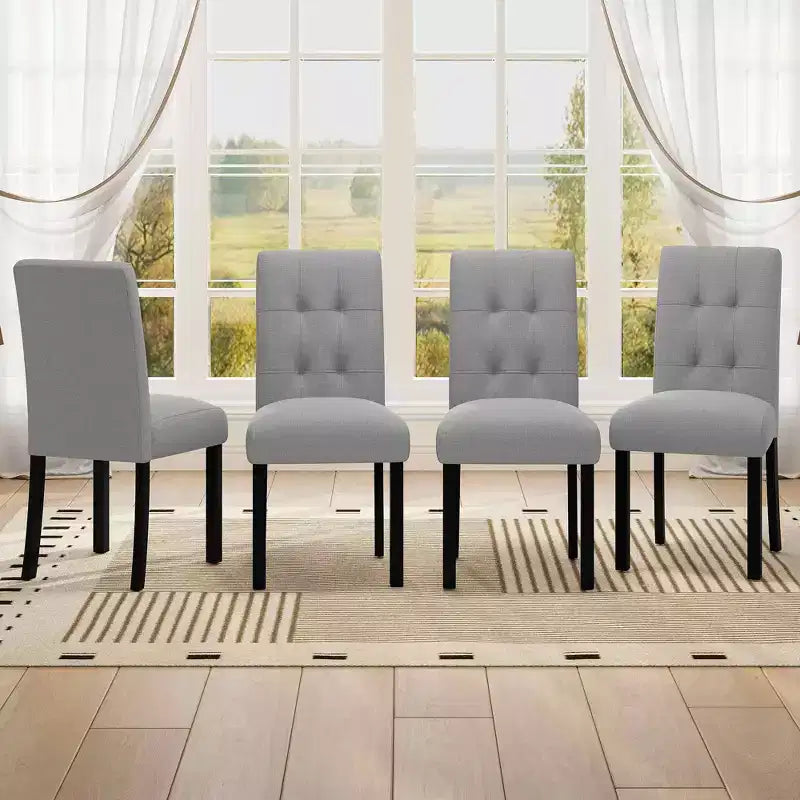 MAYEERTY Set di 4 Sedie da Pranzo Moderne Capitonnè, Rivestite in Lino, Gambe in Legno di Gomma Nero
