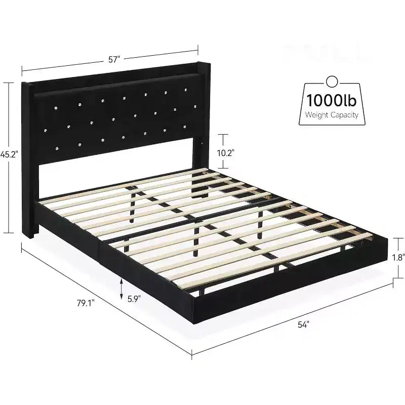 Cozony Letto Moderno Fluttuante, Struttura Imbottita in Tessuto Morbido con Testiera ad Ali e Contenitore, Nessun Rumore, Piattaforma Facile da Montare, Nessuna Rete a Molle.