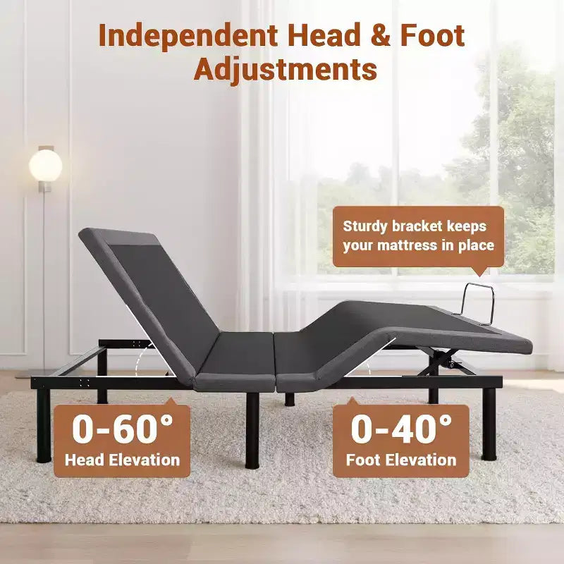 COZONY Base Letto Ergonomica con Telecomando Wireless, Inclinazione Testa/Piedi Massaggiatore Funzione Anti-Russamento, Non elettrificata.