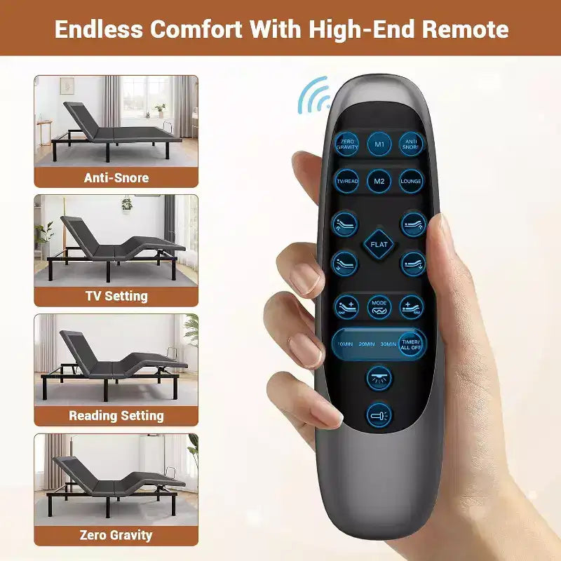 COZONY Base Letto Ergonomica con Telecomando Wireless, Inclinazione Testa/Piedi Massaggiatore Funzione Anti-Russamento, Non elettrificata.