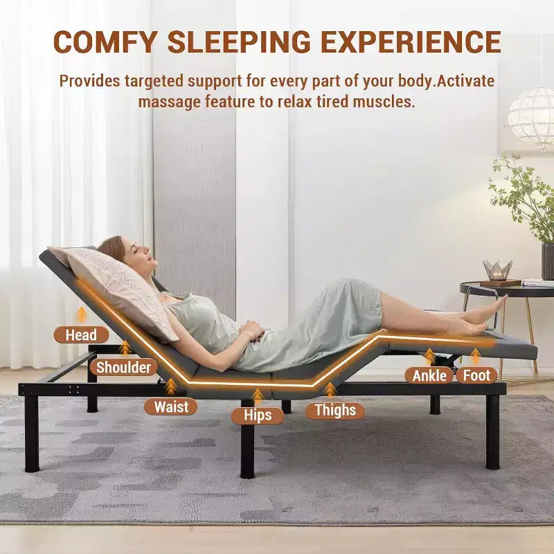COZONY Base Letto Ergonomica con Telecomando Wireless, Inclinazione Testa/Piedi Massaggiatore Funzione Anti-Russamento, Non elettrificata.