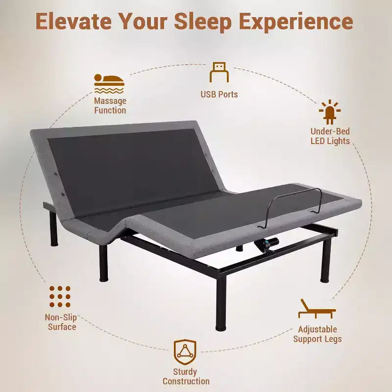 COZONY Base Letto Ergonomica con Telecomando Wireless, Inclinazione Testa/Piedi Massaggiatore Funzione Anti-Russamento, Non elettrificata.