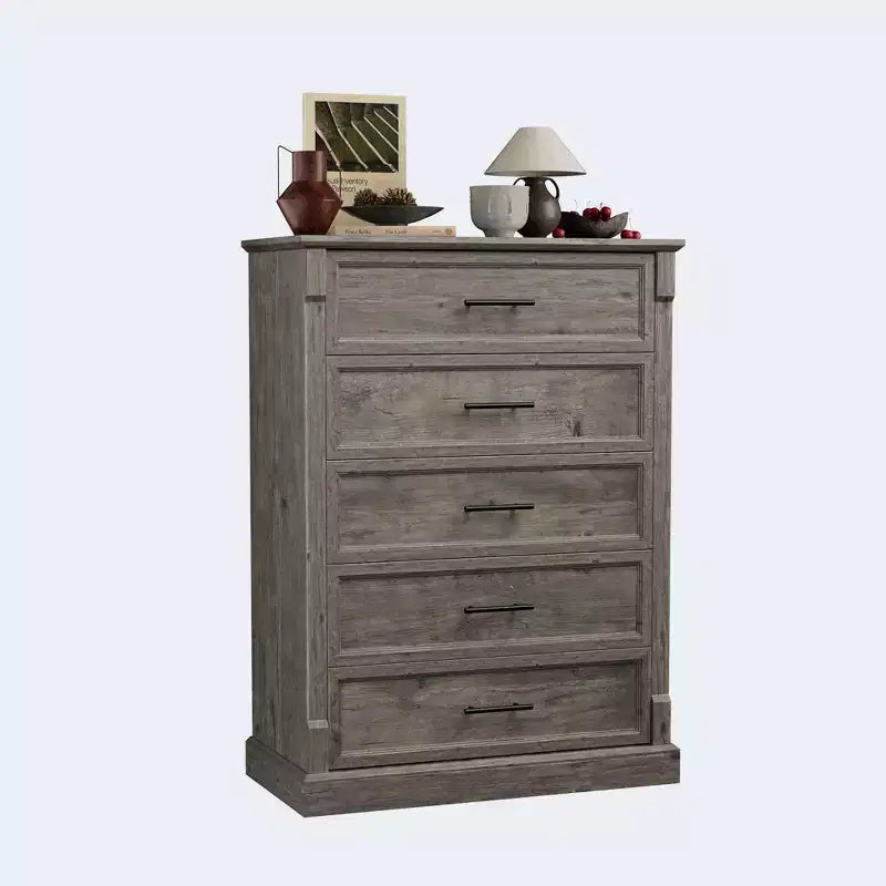 Cassettiera a 5 cassetti in stile rustico per camera da letto, Comò alto con maniglie in metallo, Credenza in legno rustico porta TV, per soggiorno, corridoio