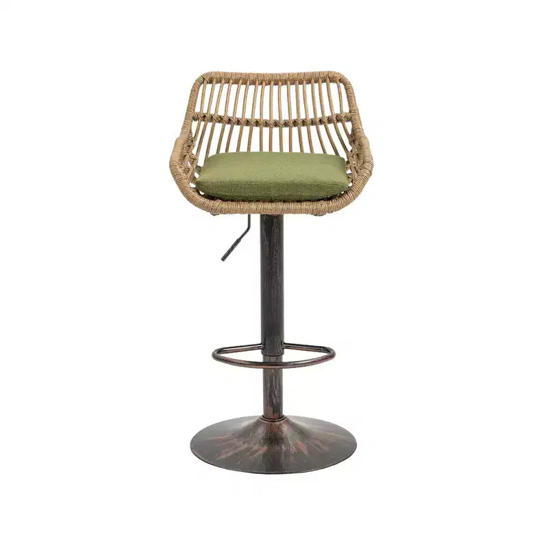 Set di 2 Sgabelli da Bar Girevoli in Rattan - Sedie Regolabili in Altezza con Base in Metallo per Cucina e Sala da Pranzo, Beige