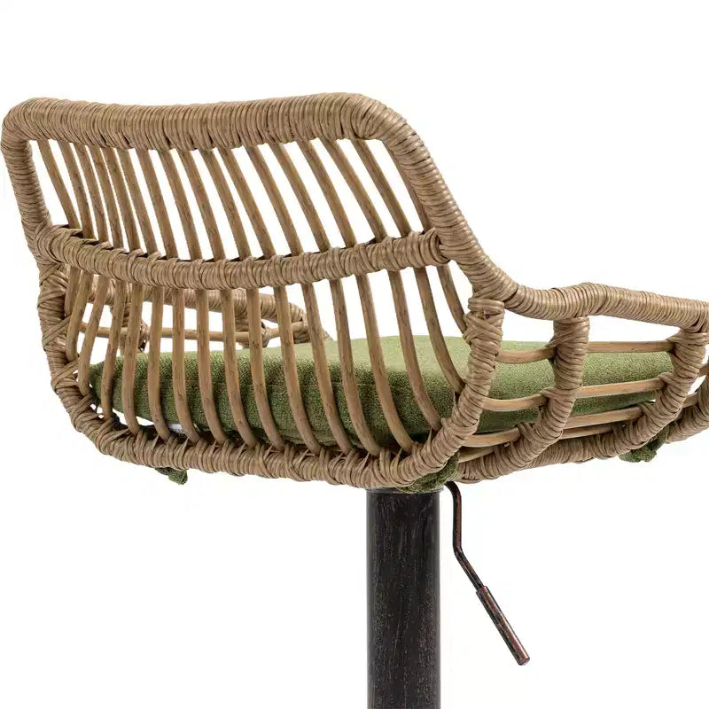 Set di 2 Sgabelli da Bar Girevoli in Rattan - Sedie Regolabili in Altezza con Base in Metallo per Cucina e Sala da Pranzo, Beige