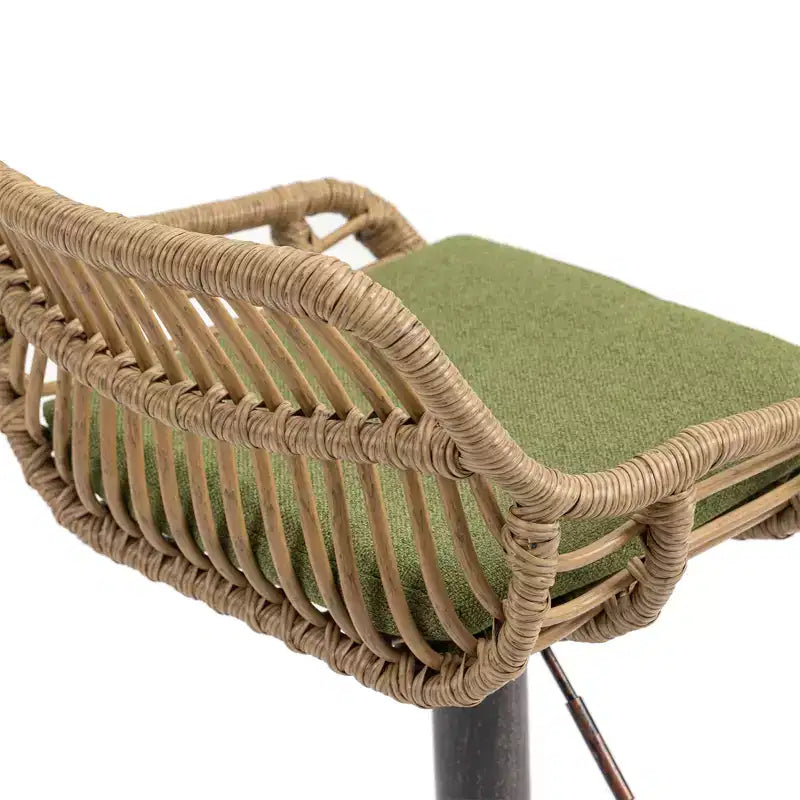 Set di 2 Sgabelli da Bar Girevoli in Rattan - Sedie Regolabili in Altezza con Base in Metallo per Cucina e Sala da Pranzo, Beige