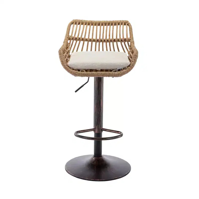Set di 2 Sgabelli da Bar Girevoli in Rattan - Sedie Regolabili in Altezza con Base in Metallo per Cucina e Sala da Pranzo, Beige
