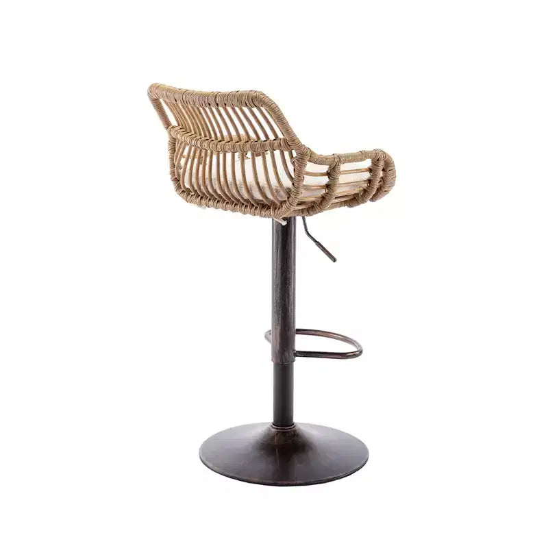 Set di 2 Sgabelli da Bar Girevoli in Rattan - Sedie Regolabili in Altezza con Base in Metallo per Cucina e Sala da Pranzo, Beige