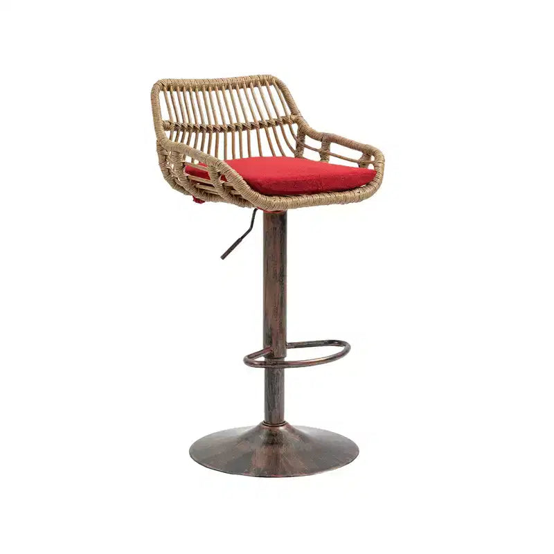 Set di 2 Sgabelli da Bar Girevoli in Rattan - Sedie Regolabili in Altezza con Base in Metallo per Cucina e Sala da Pranzo, Beige