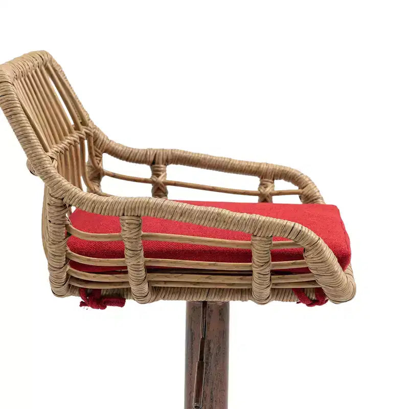 Set di 2 Sgabelli da Bar Girevoli in Rattan - Sedie Regolabili in Altezza con Base in Metallo per Cucina e Sala da Pranzo, Beige