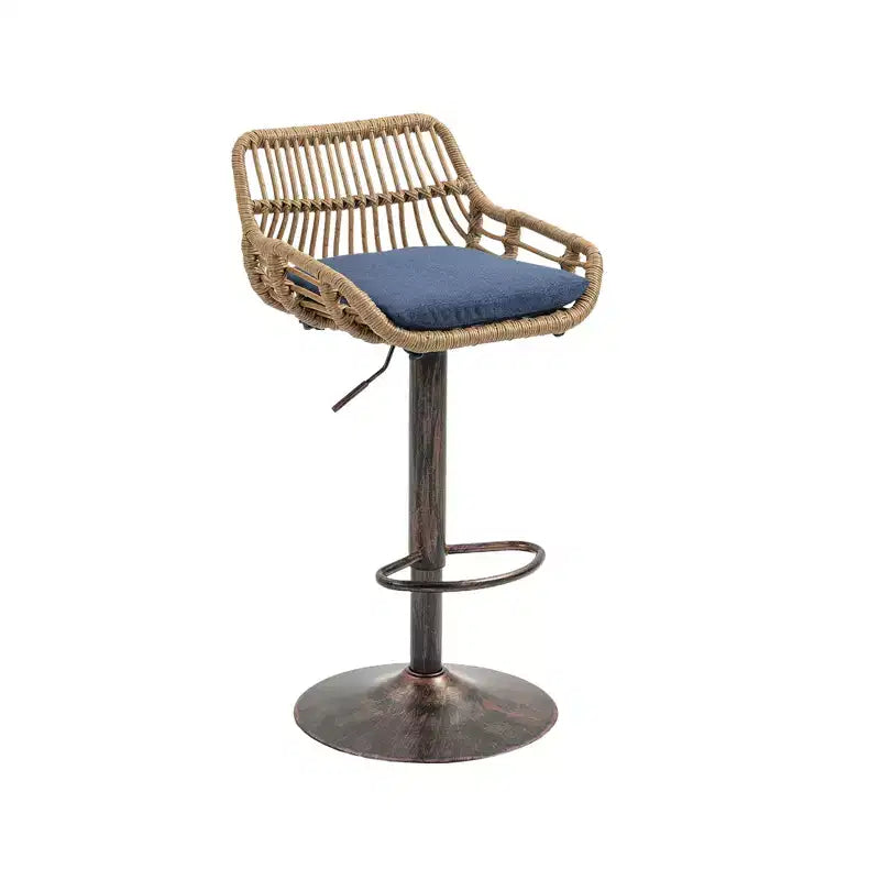 Set di 2 Sgabelli da Bar Girevoli in Rattan - Sedie Regolabili in Altezza con Base in Metallo per Cucina e Sala da Pranzo, Beige
