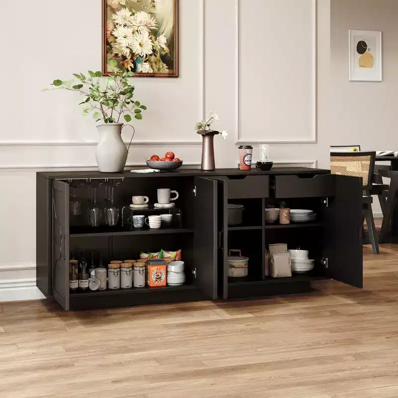 GDFStudio Alix Credenza a Buffet in Stile Fattoria da 68 con Portabicchieri Integrato, 2 Cassetti e 4 Ante