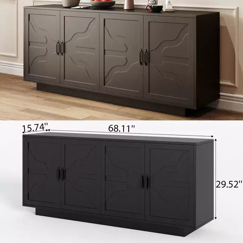 GDFStudio Alix Credenza a Buffet in Stile Fattoria da 68 con Portabicchieri Integrato, 2 Cassetti e 4 Ante