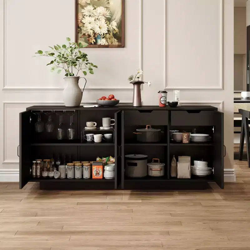 GDFStudio Alix Credenza a Buffet in Stile Fattoria da 68 con Portabicchieri Integrato, 2 Cassetti e 4 Ante