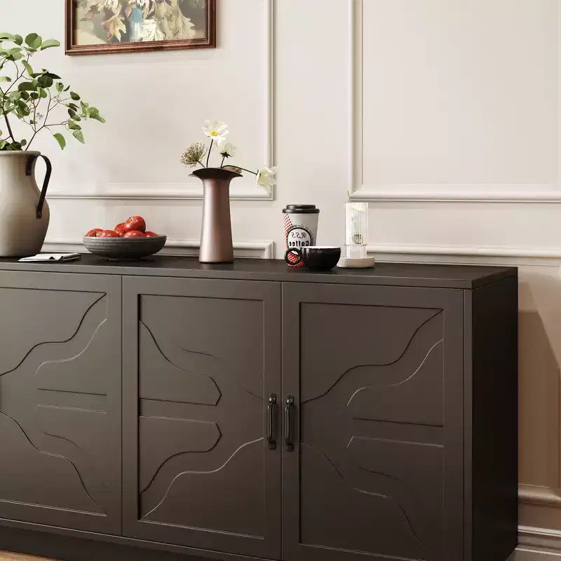 GDFStudio Alix Credenza a Buffet in Stile Fattoria da 68 con Portabicchieri Integrato, 2 Cassetti e 4 Ante