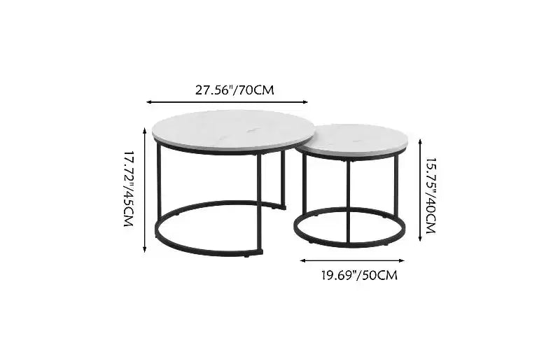 Set di 2 tavolini da caffè sovrapponibili TUYOHW effetto marmo, tavolino centrale salvaspazio per soggiorno, tavolino rotondo con piano in legno effetto marmo
