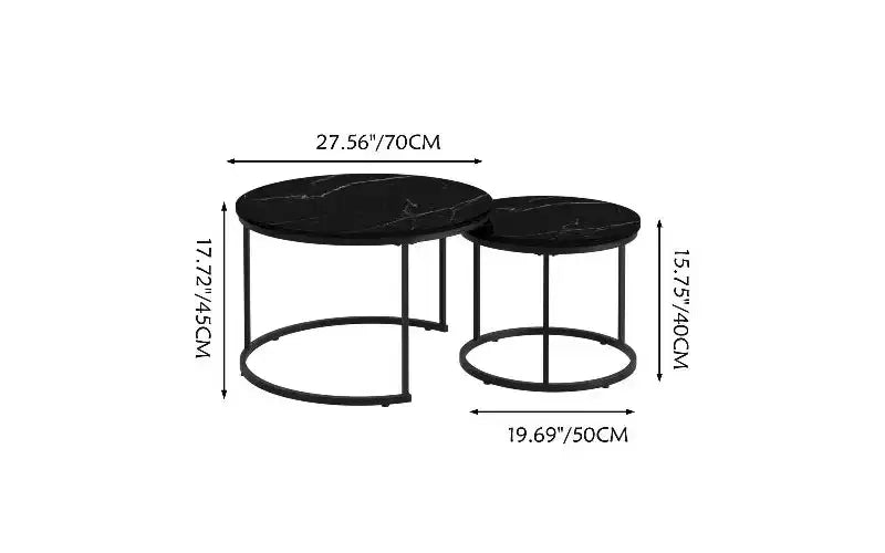 Set di 2 tavolini da caffè sovrapponibili TUYOHW effetto marmo, tavolino centrale salvaspazio per soggiorno, tavolino rotondo con piano in legno effetto marmo
