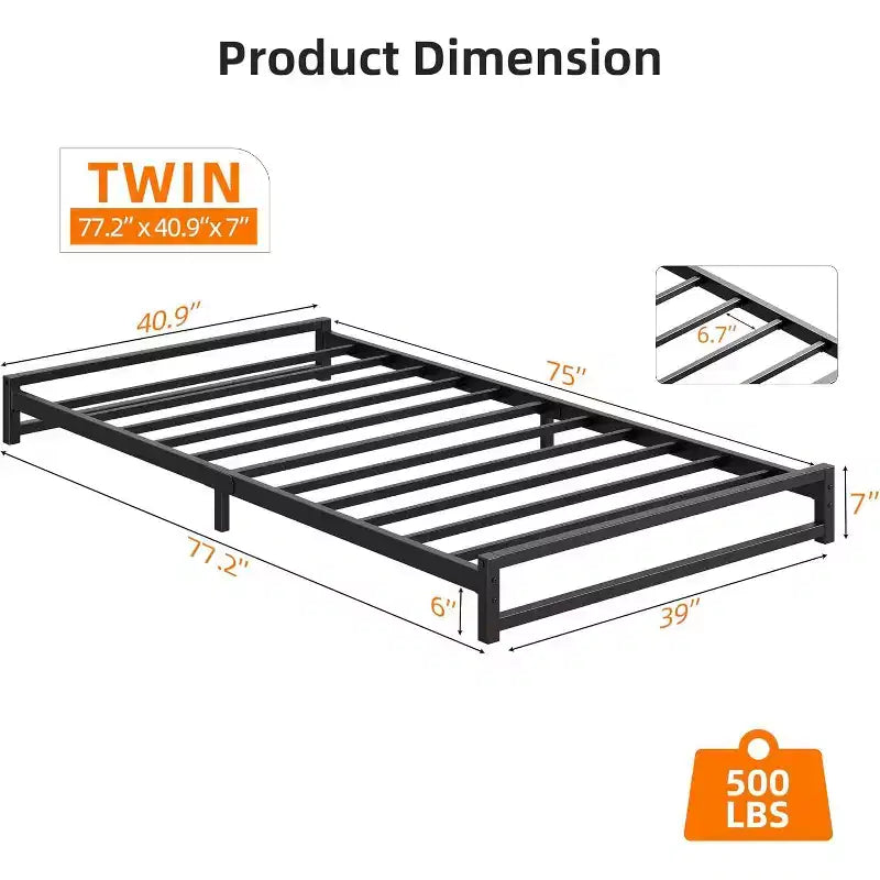 Struttura Letto a Piattaforma Robusta in Metallo con Design Senza Rete, Facile Assemblaggio Senza Attrezzi, Profilo Basso Salvaspazio, Vano Contenitore Sottoletto e Stile Moderno Minimalista