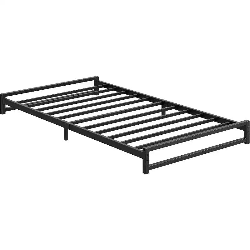Struttura Letto a Piattaforma Robusta in Metallo con Design Senza Rete, Facile Assemblaggio Senza Attrezzi, Profilo Basso Salvaspazio, Vano Contenitore Sottoletto e Stile Moderno Minimalista