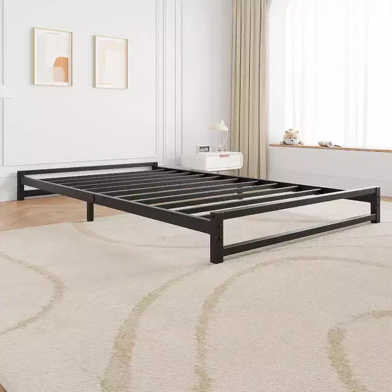 Struttura Letto a Piattaforma Robusta in Metallo con Design Senza Rete, Facile Assemblaggio Senza Attrezzi, Profilo Basso Salvaspazio, Vano Contenitore Sottoletto e Stile Moderno Minimalista
