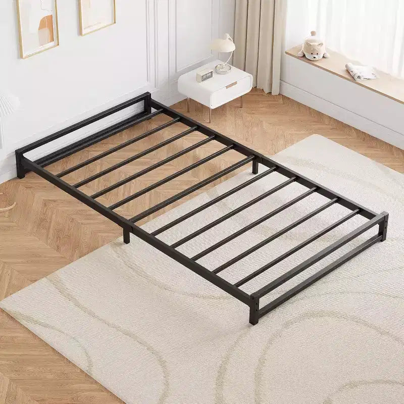 Struttura Letto a Piattaforma Robusta in Metallo con Design Senza Rete, Facile Assemblaggio Senza Attrezzi, Profilo Basso Salvaspazio, Vano Contenitore Sottoletto e Stile Moderno Minimalista