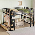 Bellemave Loft Bed with Wardrobe and Pegboard,Metal Loft Bed Frame with Storage Shelves and Guardrails for Kids,Teens and Adults,Black