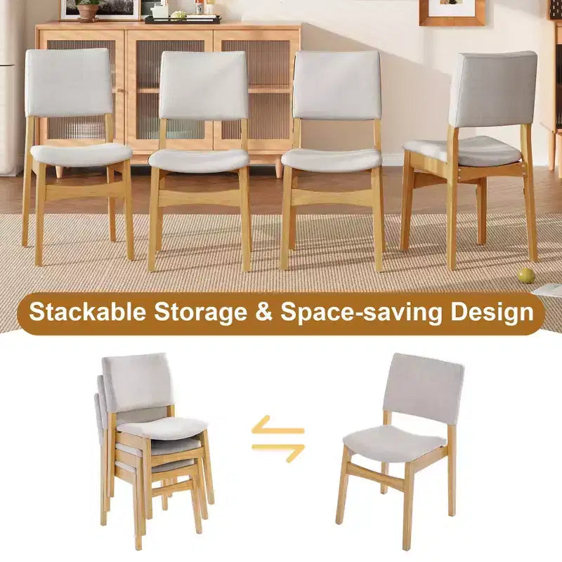 PexFix Sedie da pranzo imbottite impilabili Seduta e schienale in tessuto lino Telaio in legno massello Sedie da cucina rustiche per sala da pranzo Soggiorno