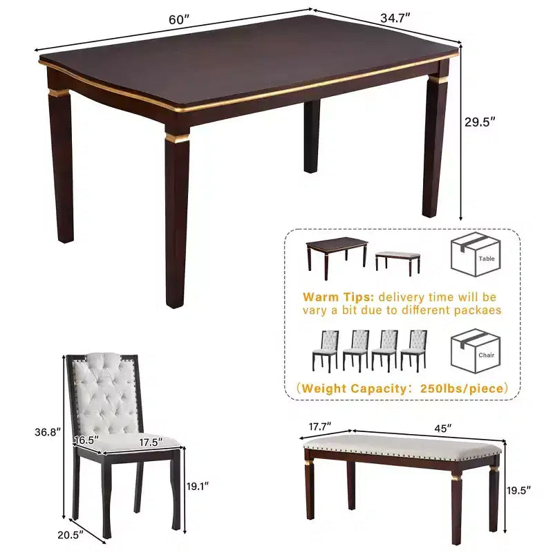 Set da pranzo MAYEERTY di 6 pezzi, tavolo da 60, 4 sedie imbottite e panca