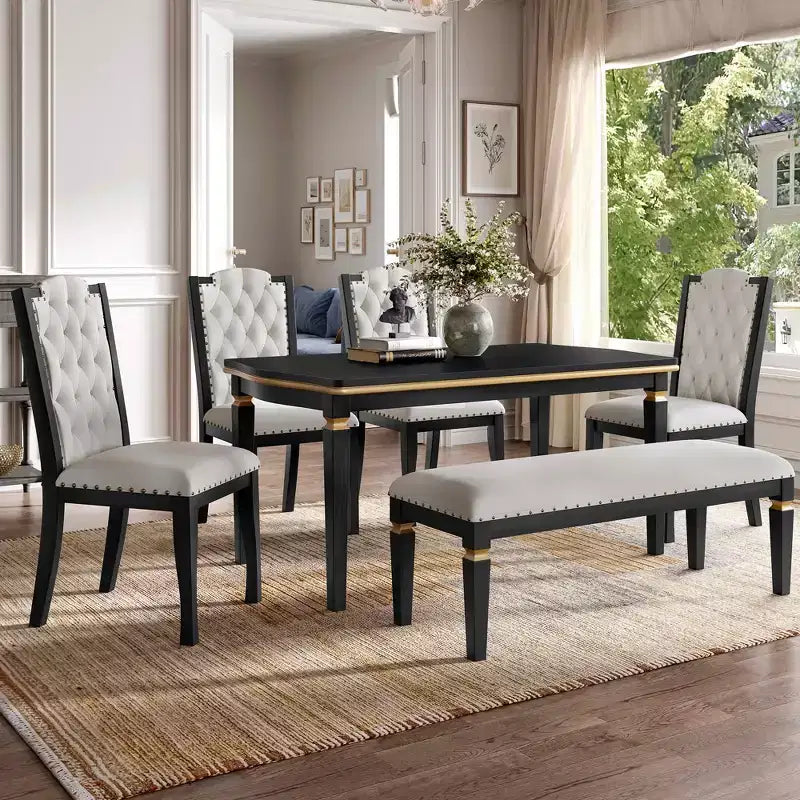 Set da pranzo MAYEERTY di 6 pezzi, tavolo da 60, 4 sedie imbottite e panca