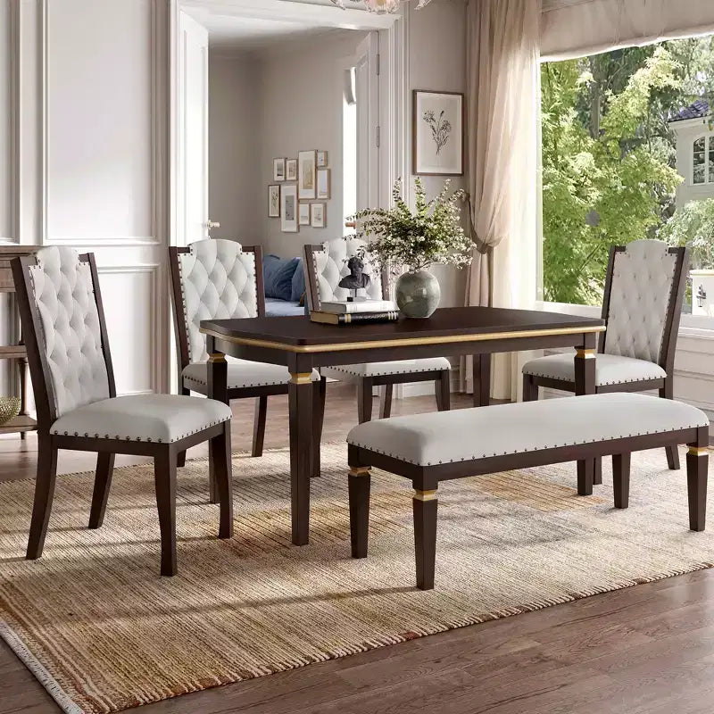 Set da pranzo MAYEERTY di 6 pezzi, tavolo da 60, 4 sedie imbottite e panca