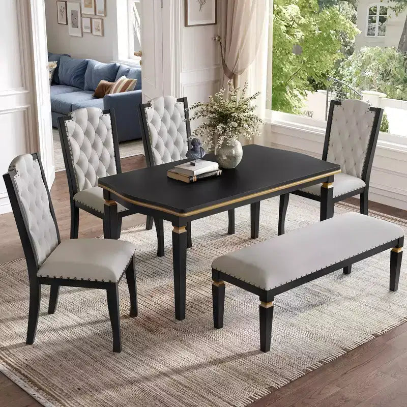 MAYEERTY 6-Piece Dining Set, 60 Table, 4 Tufted Chairs & Bench