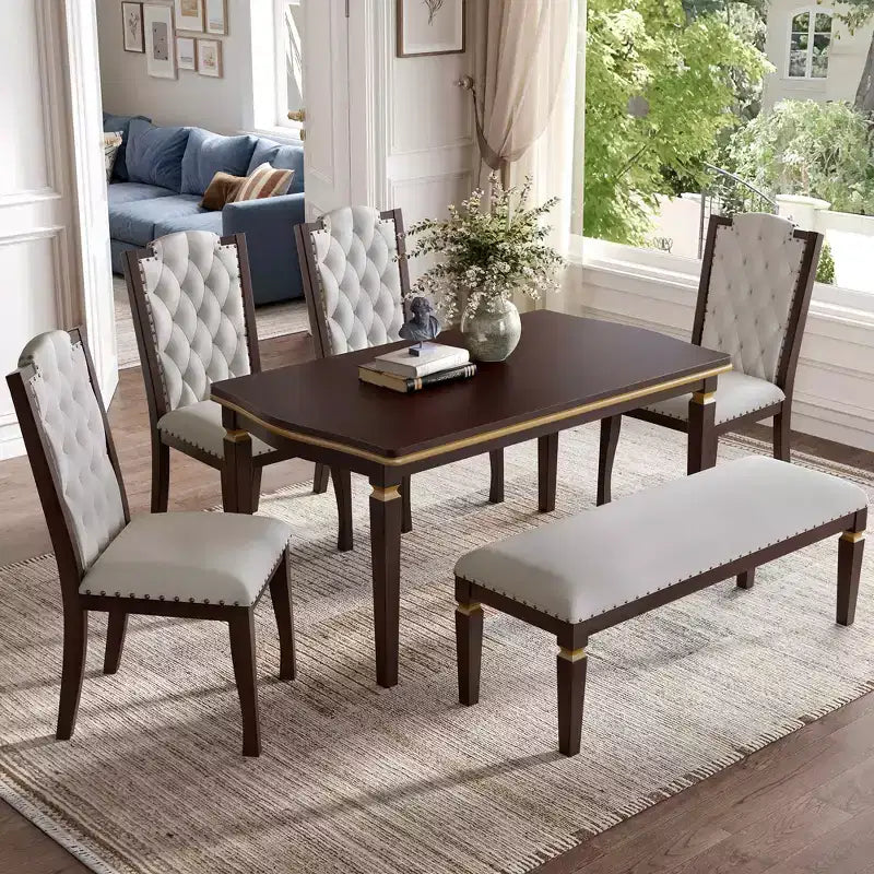 Set da pranzo MAYEERTY di 6 pezzi, tavolo da 60, 4 sedie imbottite e panca