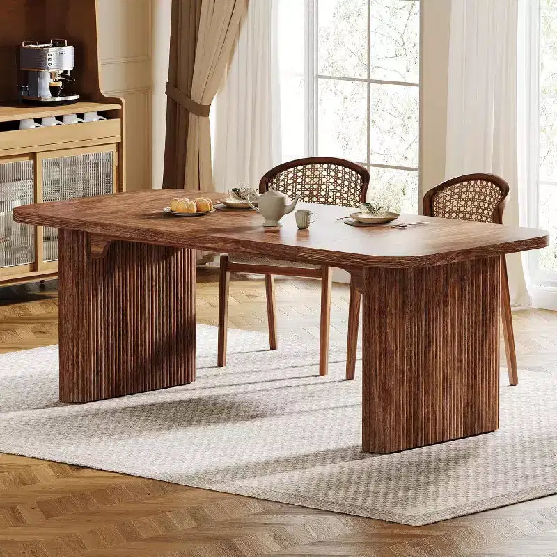 Tavolo da pranzo moderno Lantine per 6 persone, tavolo da cucina in legno da 157 cm con doppio piedistallo robusto per sala da pranzo