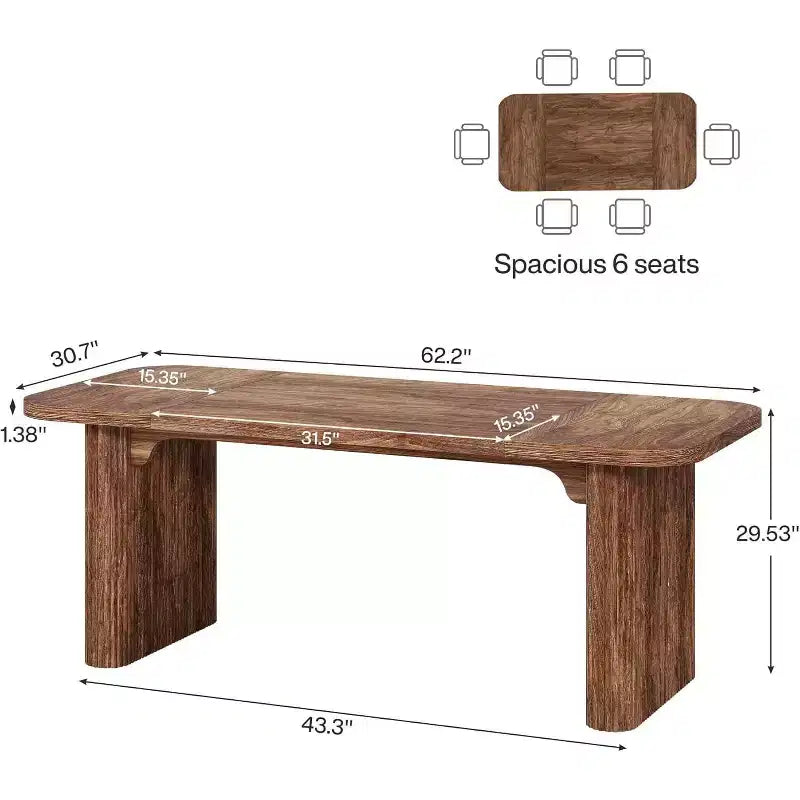 Tavolo da pranzo moderno Lantine per 6 persone, tavolo da cucina in legno da 157 cm con doppio piedistallo robusto per sala da pranzo
