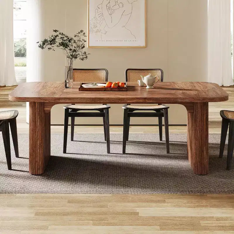 Tavolo da pranzo moderno Lantine per 6 persone, tavolo da cucina in legno da 157 cm con doppio piedistallo robusto per sala da pranzo