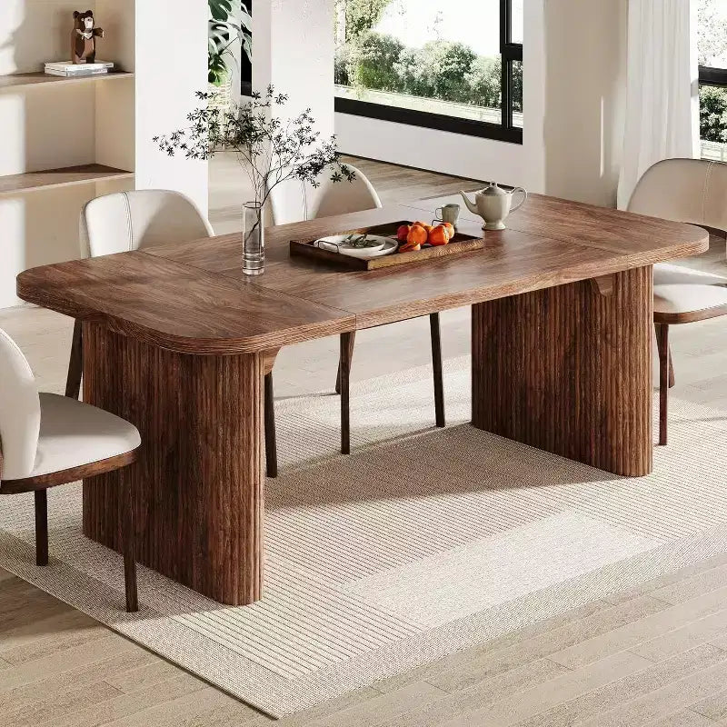 Tavolo da pranzo moderno Lantine per 6 persone, tavolo da cucina in legno da 157 cm con doppio piedistallo robusto per sala da pranzo