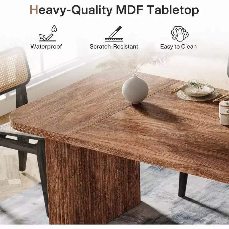 Tavolo da pranzo moderno Lantine per 6 persone, tavolo da cucina in legno da 157 cm con doppio piedistallo robusto per sala da pranzo
