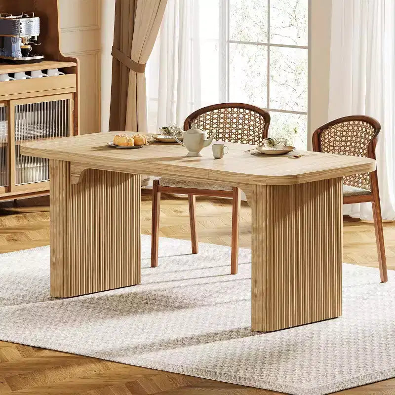 Tavolo da pranzo moderno Lantine per 6 persone, tavolo da cucina in legno da 157 cm con doppio piedistallo robusto per sala da pranzo