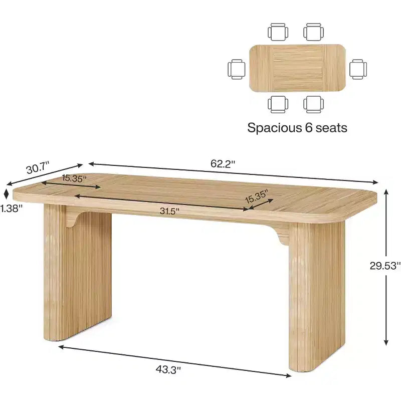 Tavolo da pranzo moderno Lantine per 6 persone, tavolo da cucina in legno da 157 cm con doppio piedistallo robusto per sala da pranzo