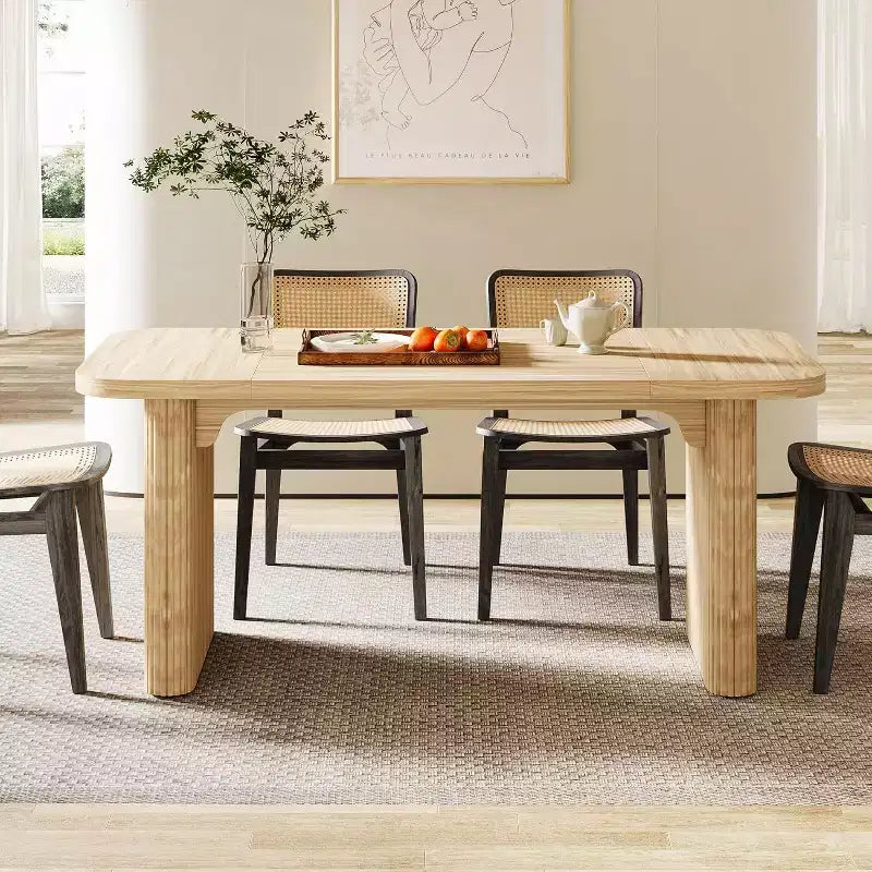 Tavolo da pranzo moderno Lantine per 6 persone, tavolo da cucina in legno da 157 cm con doppio piedistallo robusto per sala da pranzo