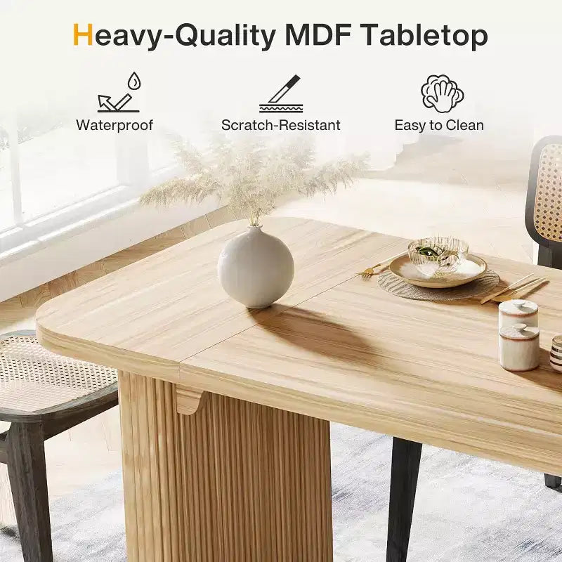 Tavolo da pranzo moderno Lantine per 6 persone, tavolo da cucina in legno da 157 cm con doppio piedistallo robusto per sala da pranzo
