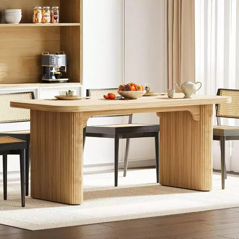 Tavolo da pranzo moderno Lantine per 6 persone, tavolo da cucina in legno da 157 cm con doppio piedistallo robusto per sala da pranzo