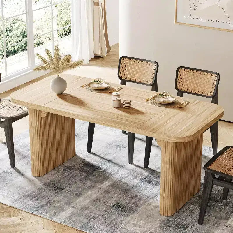 Tavolo da pranzo moderno Lantine per 6 persone, tavolo da cucina in legno da 157 cm con doppio piedistallo robusto per sala da pranzo