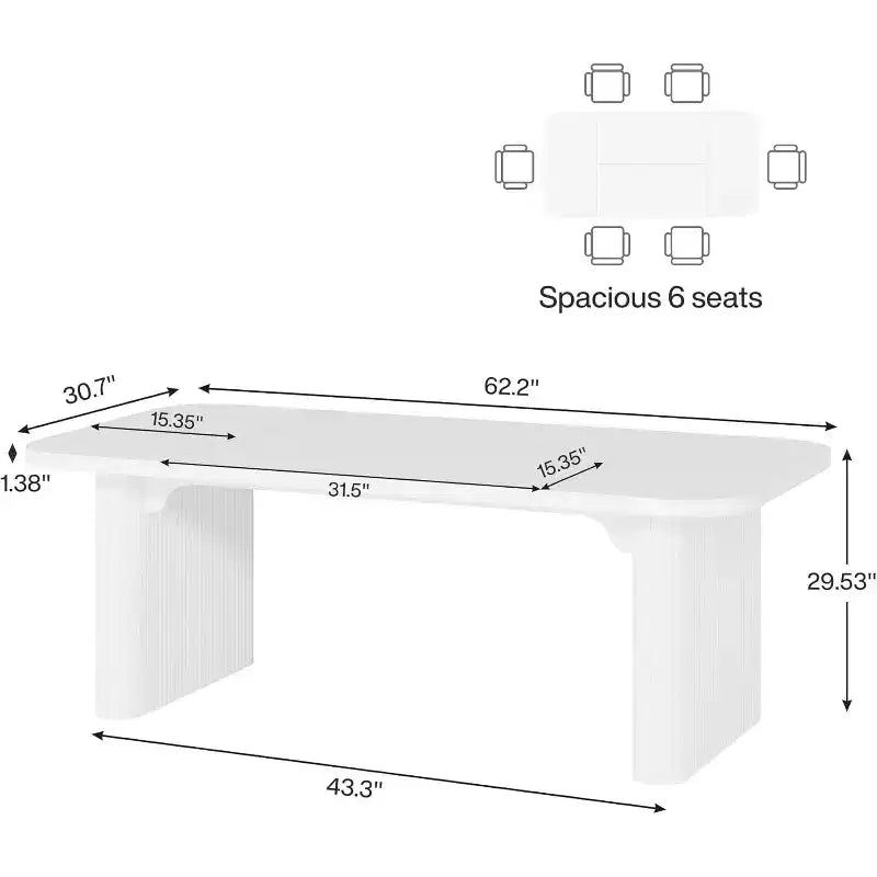 Tavolo da pranzo moderno Lantine per 6 persone, tavolo da cucina in legno da 157 cm con doppio piedistallo robusto per sala da pranzo