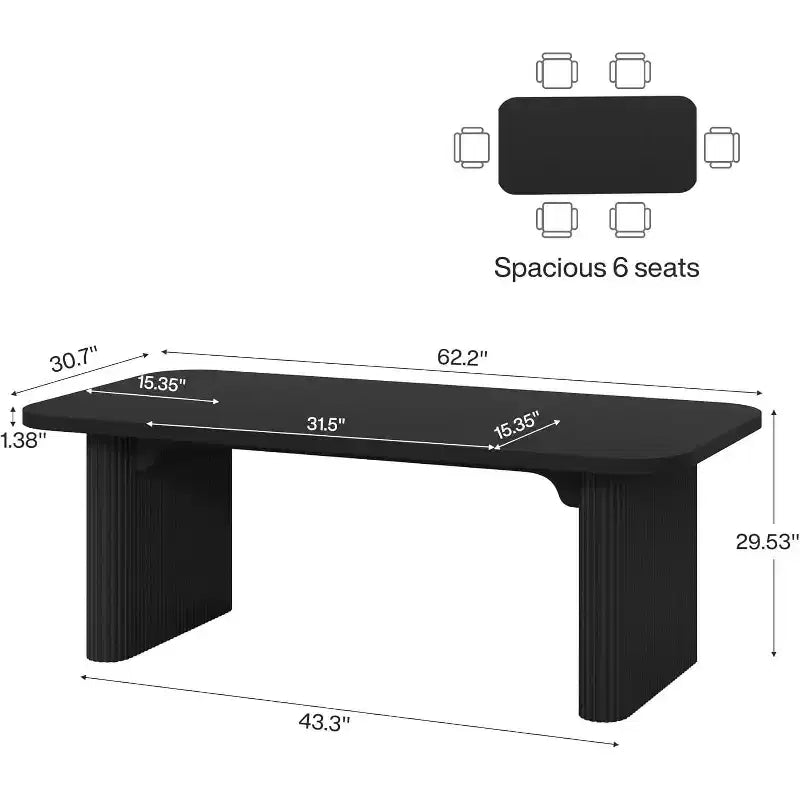 Tavolo da pranzo moderno Lantine per 6 persone, tavolo da cucina in legno da 157 cm con doppio piedistallo robusto per sala da pranzo