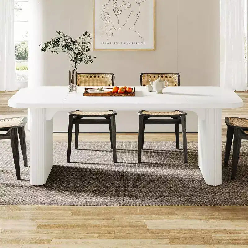 Tavolo da pranzo moderno Lantine per 6 persone, tavolo da cucina in legno da 157 cm con doppio piedistallo robusto per sala da pranzo